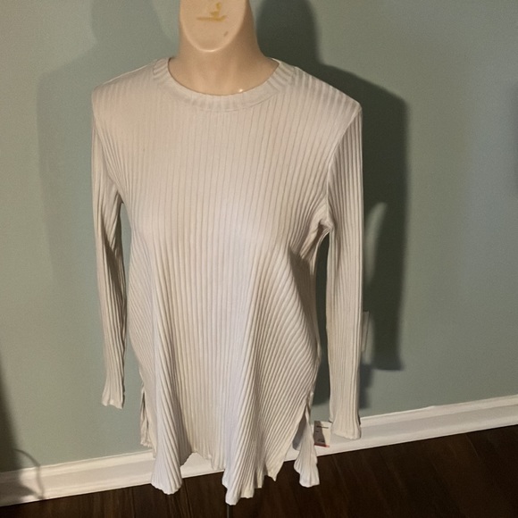 EILEEN FISHER Textured Stretch Rib Crew Neck Top Bone - Picture 9 of 14